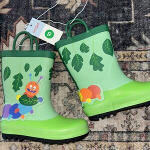 Cat & Jack Rainboots Kids Size 10 Green Caterpillar